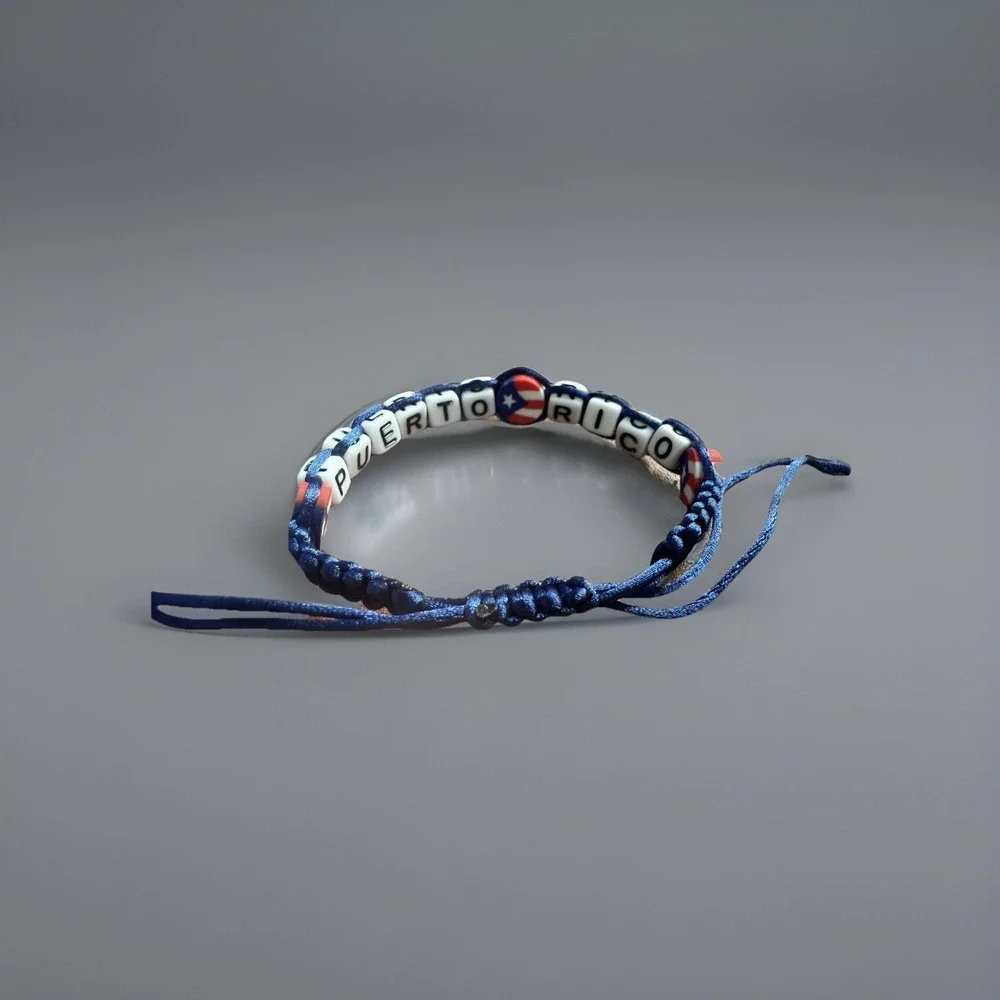 Puerto Rico Letters Unisex Macrame Bracelet Flag Beads Red Blue Black Adjustable